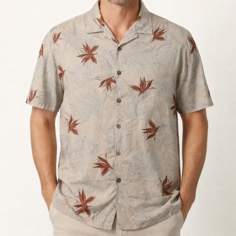 Joseph & Feiss Mens XXL 100% Silk Tropical Leaf Shirt Tropical Camp Resort Beach